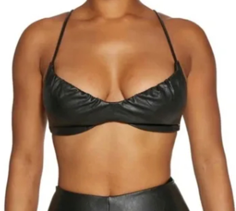 NWOT Naked Wardrobe Faux Leather Bralette Top Black Women’s Size L Vegan Chic